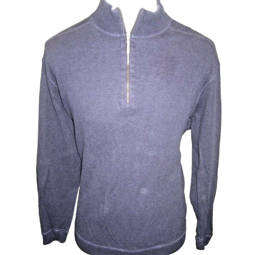 Mens Caribbean Joe Blue 1/4 Zip Rib Knit Cotton Pullover Sweater sz Lg